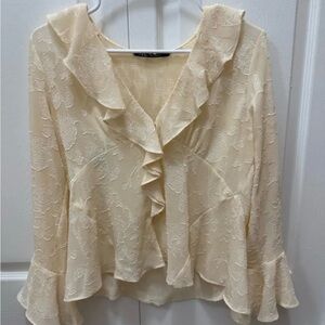 Zara Cream Lace Ruffle Blouse